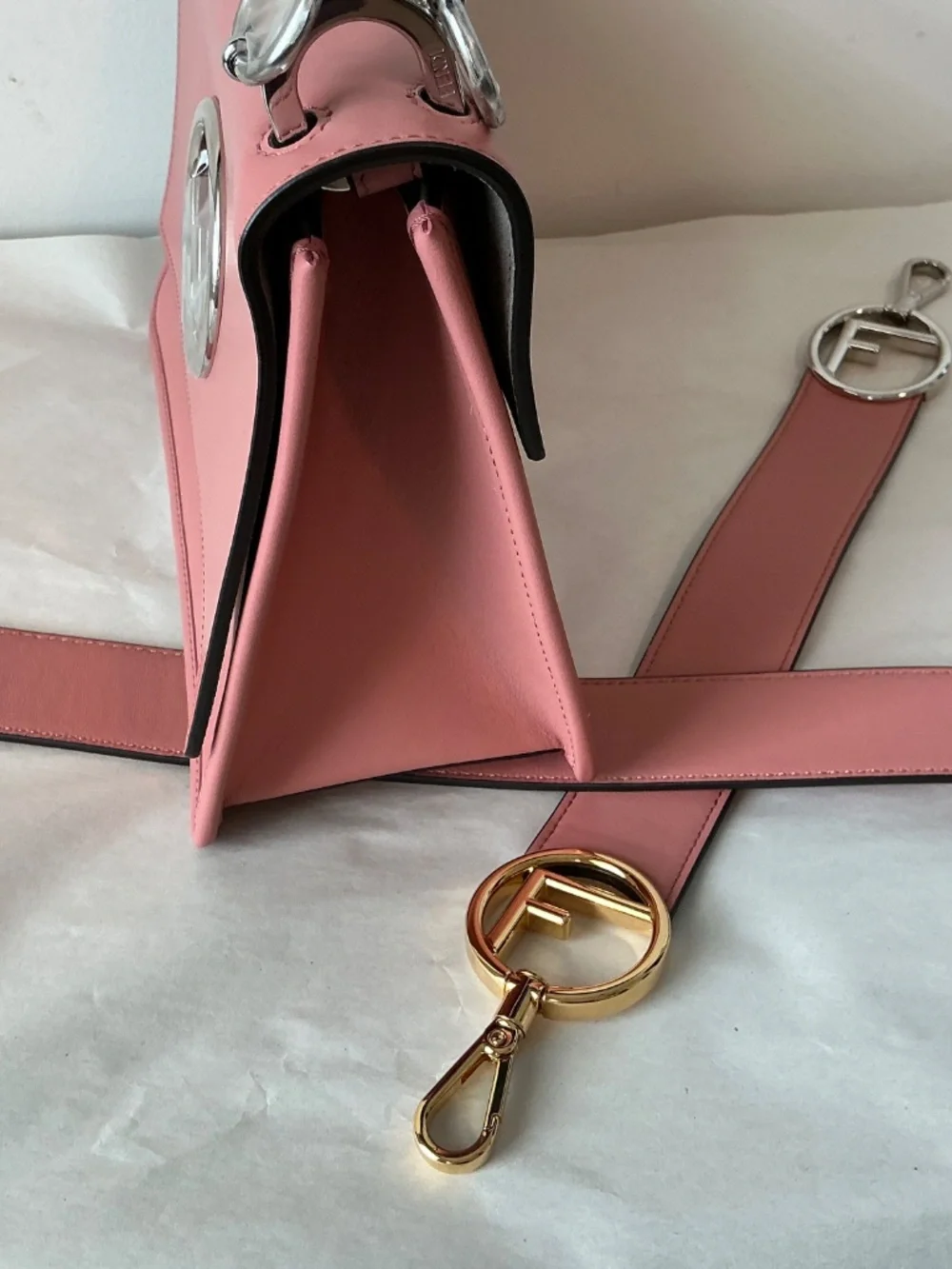 NEW Fendi Pink Kan Handbag with Gold/Silver Hardware (Two Straps) - Picture 11 of 13